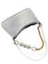 Crocodile Embossed Faux Pearl Decor Chain Baguette Bag