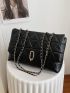 Quilted  Metal Lock Flap Chain Square Bag