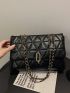 Quilted  Metal Lock Flap Chain Square Bag