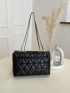 Quilted  Metal Lock Flap Chain Square Bag