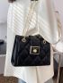 Quilted Turn Lock Chain Square Bag