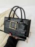 Crocodile Embossed Buckle Decor Square Bag