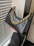 Crocodile Embossed Chain Baguette Bag