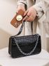 Crocodile Embossed Chain Square Bag