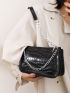 Crocodile Embossed Chain Square Bag