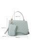 Minimalist Geometric Embossed Flap Square Bag With Small Pouch