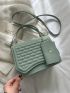 Minimalist Geometric Embossed Flap Square Bag With Small Pouch