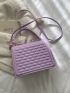 Minimalist Geometric Embossed Flap Square Bag With Small Pouch