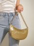 Metallic Crocodile Embossed Chain Hobo Bag