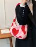 Heart Graphic Fluffy Baguette Bag