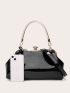 Minimalist Artificial Patent Leather Bucket Bag