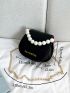 Mini Faux Pearl Decor Chain Saddle Bag