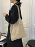 Solid Hollow Out Knit Tote Bag