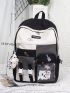 Colorblock Large Capacity Backpack With Cartoon Bag Charm