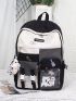 Colorblock Large Capacity Backpack With Cartoon Bag Charm