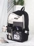 Colorblock Large Capacity Backpack With Cartoon Bag Charm