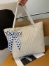 Polka Dot Bow Decor Straw Bag