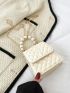 Mini Faux Pearl Decor Quilted Square Bag
