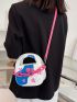 Colorblock Chain Decor Saddle Bag