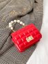 Mini Faux Pearl Decor Twist Lock Flap Chain Square Bag