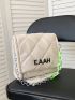 Letter Decor Quilted Flap Chain Square Bag