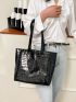 Crocodile Embossed Pattern Shoulder Tote Bag