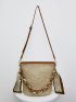 Chain & Scarf Decor Straw Bag