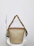 Chain & Scarf Decor Straw Bag