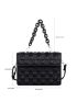 Geometric Embossed Pattern Chain Flap Square Bag