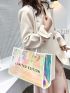 Holographic Letter Graphic Shoulder Tote Bag