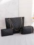 3pcs Quilted Detail Chain Tote Bag Set