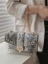 Snakeskin Pattern Studded Decor Flap Square Bag