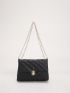 Quilted Pattern Metal Lock Design Chain Square Bag