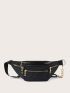 Quilted Detail Multi Zipper Chain Decor Fanny Pack