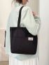 Letter Patch Decor Large Capacity Shoulder Tote Bag