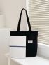 Letter Patch Decor Large Capacity Shoulder Tote Bag