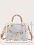 Mini Letter Graphic Clear Square Bag With Floral Embroidered Inner Pouch