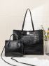 Crocodile Embossed Tote Bag With Square Bag