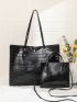 Crocodile Embossed Tote Bag With Square Bag