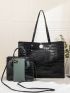 Crocodile Embossed Tote Bag With Square Bag