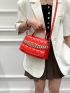 Plaid Embossed Chain Decor Flap Satchel Bag