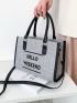 Letter Graphic Shoulder Tote Bag