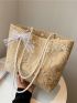 Floral Embroidery Bow Decor Straw Bag