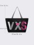 Letter Graphic Mesh Panel Shoulder Tote Bag