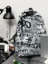 Letter Graphic Functional Backpack With Cartoon Bag Charm