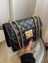 Mini Quilted Detail Push Lock Flap Chain Square Bag