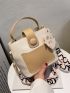 Two Tone Button Decor Bucket Bag With Bag Charm