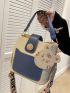 Two Tone Button Decor Bucket Bag With Bag Charm