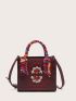 Twilly Scarf & Rhinestone Decor Satchel Bag