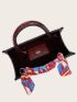 Twilly Scarf & Rhinestone Decor Satchel Bag